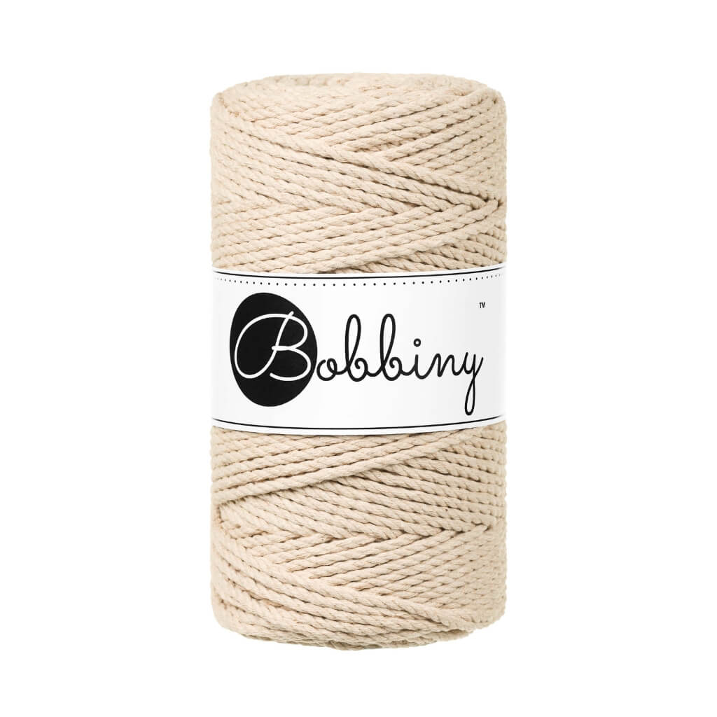 Bobbiny Makramee Garn 3mm gedreht, Farbe Warm Beige – Baumwolle bei Lieblingsgarn