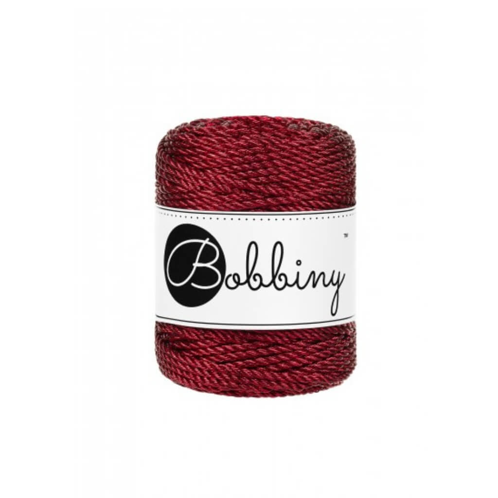 Bobbiny Metallic Makramee Garn 3 mm x 50 m gedreht, Farbe Metallic Red – Baumwolle und Polyester bei Lieblingsgarn
