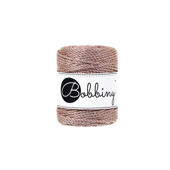 Bobbiny Metallic Makramee Garn 3 mm x 50 m gedreht, Farbe Rose Gold – Baumwolle und Polyester bei Lieblingsgarn
