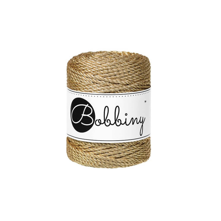 Bobbiny Metallic Makramee Garn 3 mm x 50 m gedreht, Farbe Satin Gold – Baumwolle und Polyester bei Lieblingsgarn