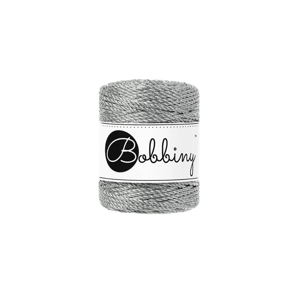 Bobbiny Metallic Makramee Garn 3 mm x 50 m gedreht, Farbe Metallic Silver – Baumwolle und Polyester bei Lieblingsgarn
