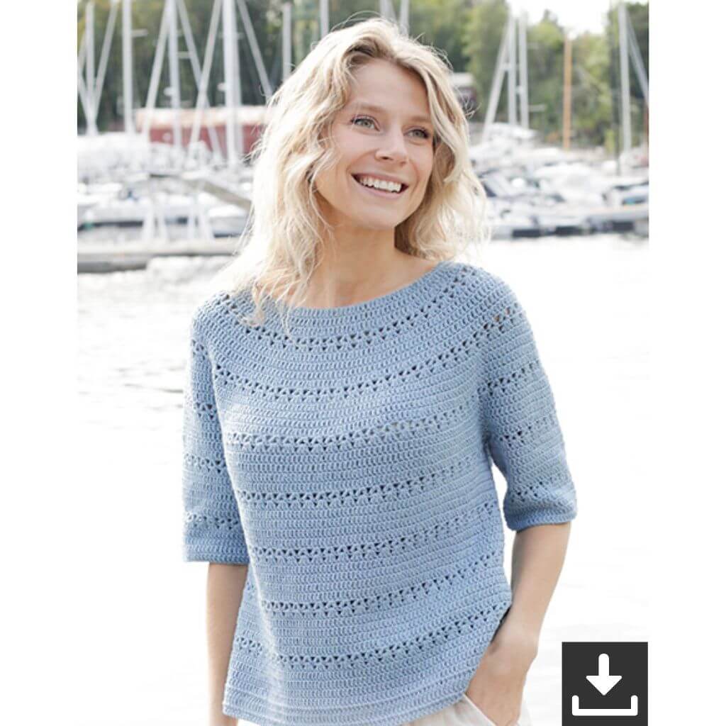 Drops Design Pattern Damen Pullover Bonnie Blue Häkelset - Drops (PDF) bei bei bei bei Lieblingsgarn