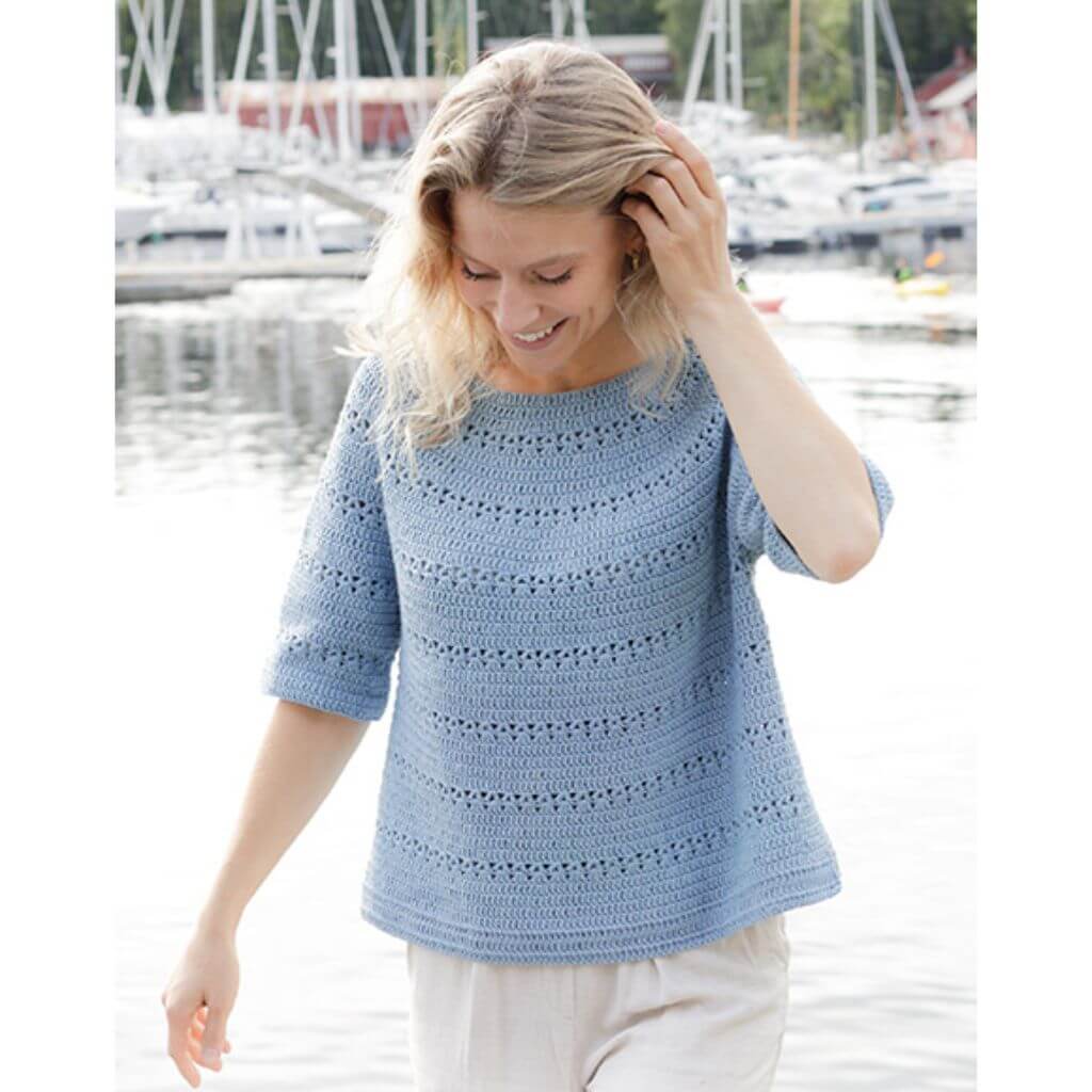 Drops Design Pattern Damen Pullover Bonnie Blue Häkelset - Drops (PDF) bei bei bei bei Lieblingsgarn