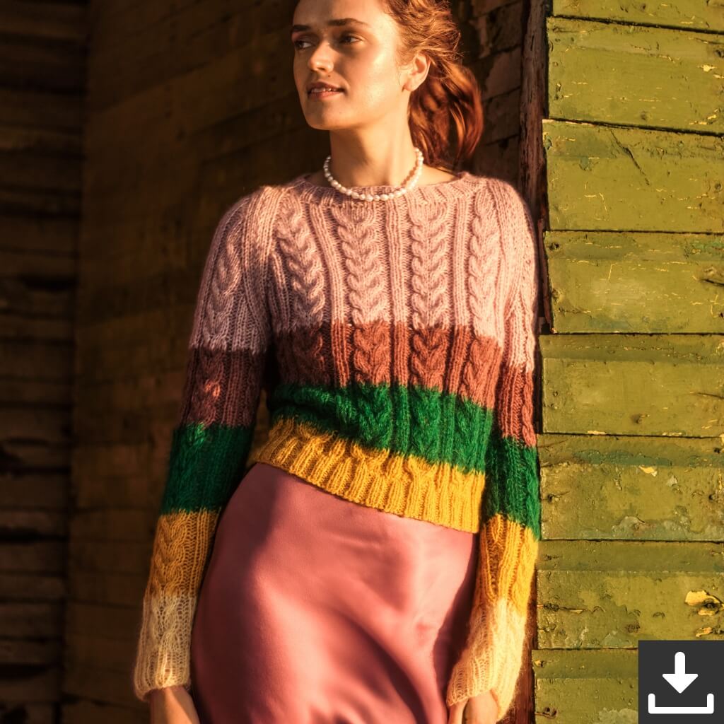 Lana Grossa Pattern Pullover mit Zopfmuster Strickset - Lana Grossa (PDF) bei bei bei bei Lieblingsgarn