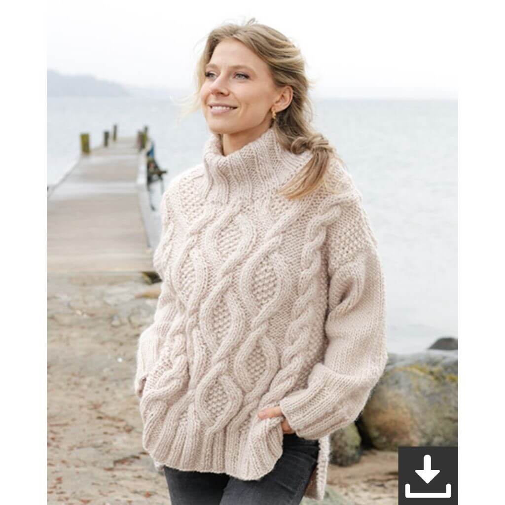 Drops Design Pattern Damen Pullover Cable Beach Sweater Strickanleitung - Drops (PDF) bei bei bei bei Lieblingsgarn