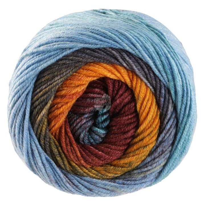 Lana Grossa Cool Wool Big Color 100g, Farbe 4034 Zimtbraun/Gelb/Khaki/Dunkel /Hellgrau/Pastellblau/ bei Lieblingsgarn