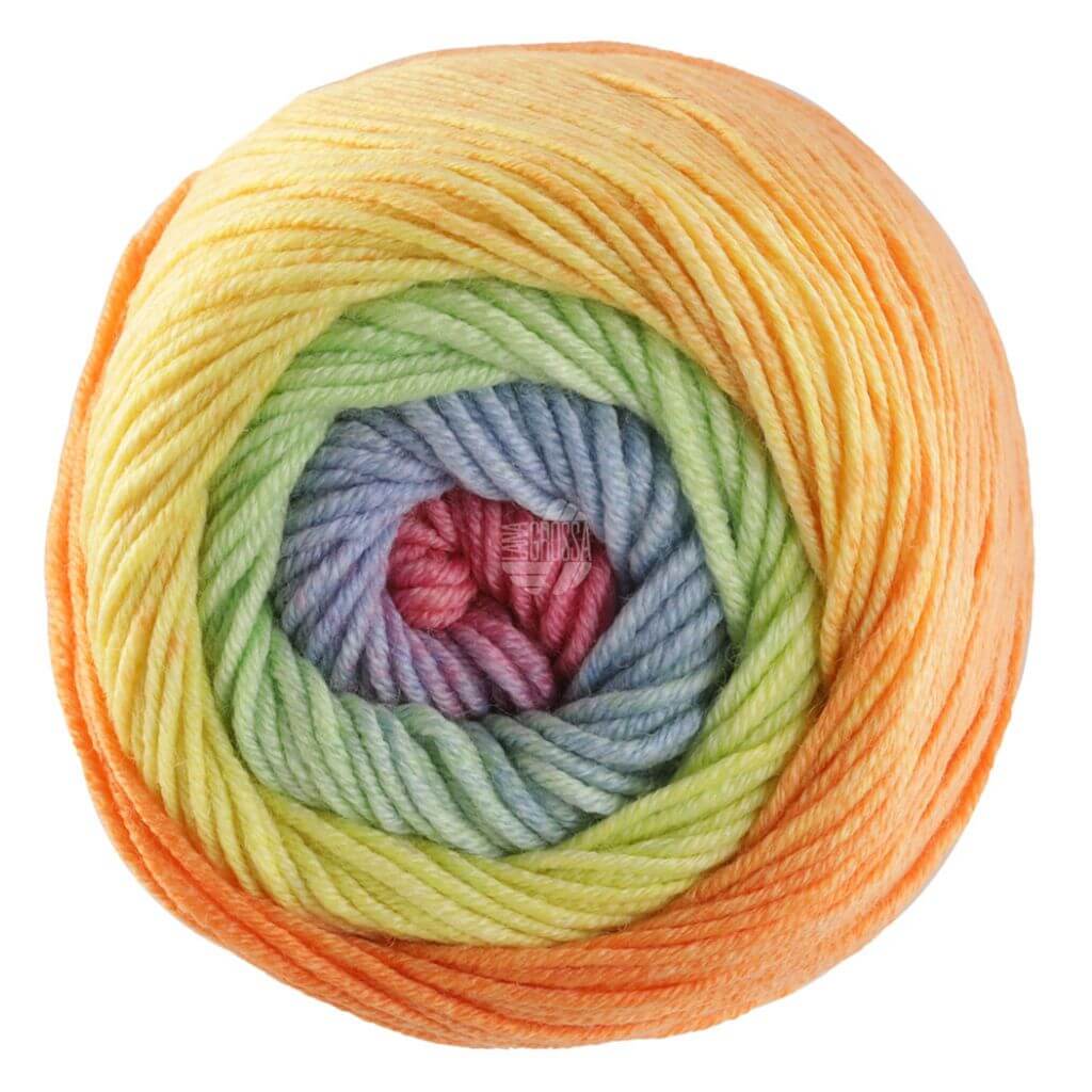 Lana Grossa Cool Wool Big Color 100g, Farbe 4036 Graugrün/Grüngelb/Orange/Flieder/Hellgrau – Merino und bei Lieblingsgarn