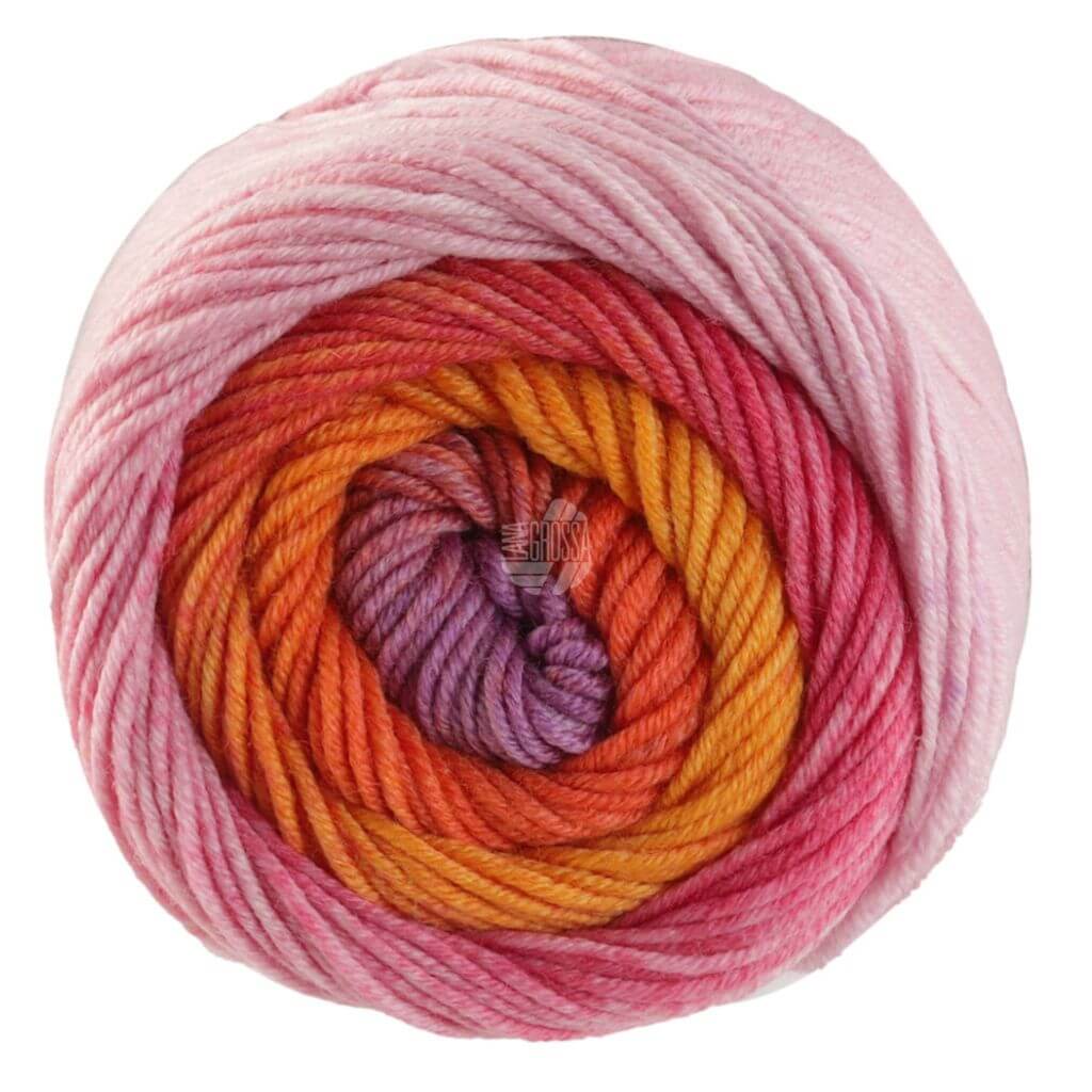 Lana Grossa Cool Wool Big Color 100g, Farbe 4039 Pink/Orange/Sandgelb/Rost/Graulila – Merino und Schurwolle bei Lieblingsgarn