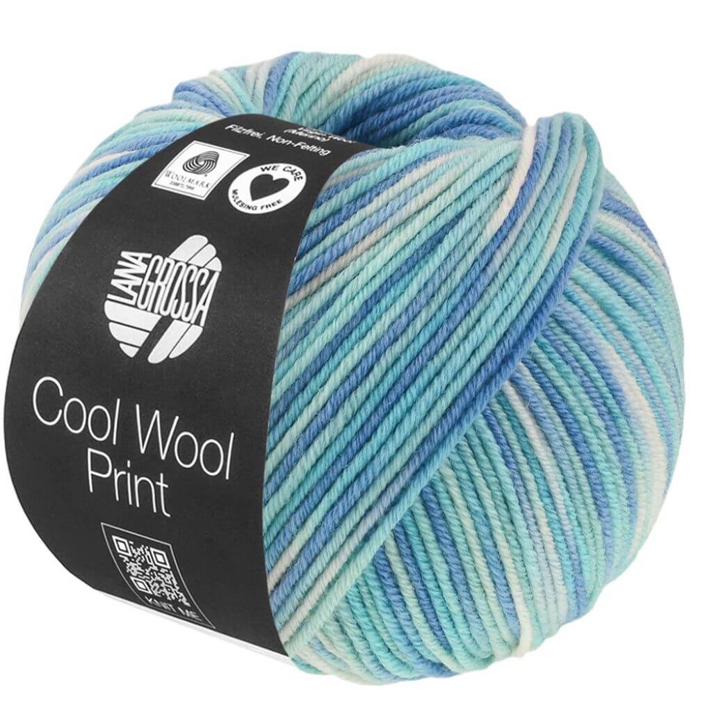 Lana Grossa Cool Wool Print 50g, Farbe 844 Türkis/Hell /Azurblau/Rohweiß – Merino und Schurwolle bei Lieblingsgarn