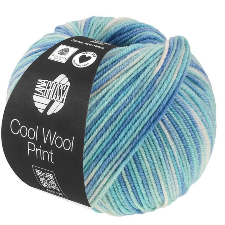 Lana Grossa Cool Wool Print 50g, Farbe 844 Türkis/Hell /Azurblau/Rohweiß – Merino und Schurwolle bei Lieblingsgarn