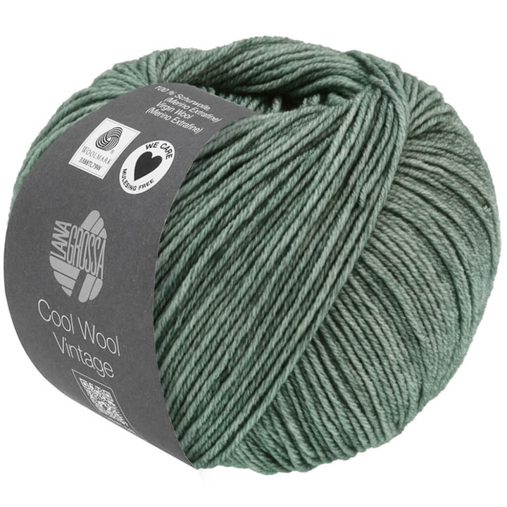 Lana Grossa Cool Wool Vintage, Farbe 7368 Grüngrau – Merino und Schurwolle bei Lieblingsgarn