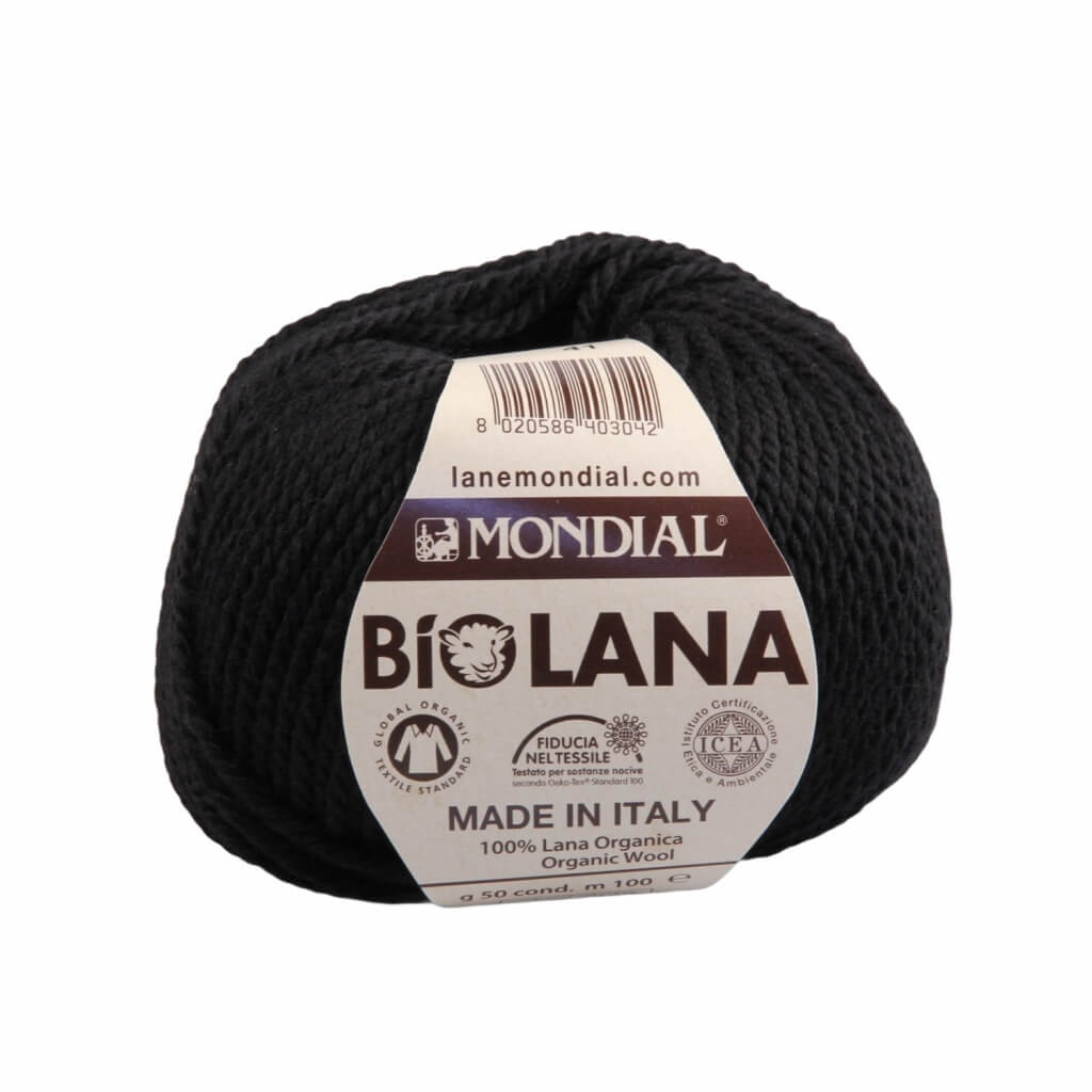 Lane Mondial Bio Lana 50g - Bio Wolle, Farbe 200 Schwarz – Schurwolle bei Lieblingsgarn