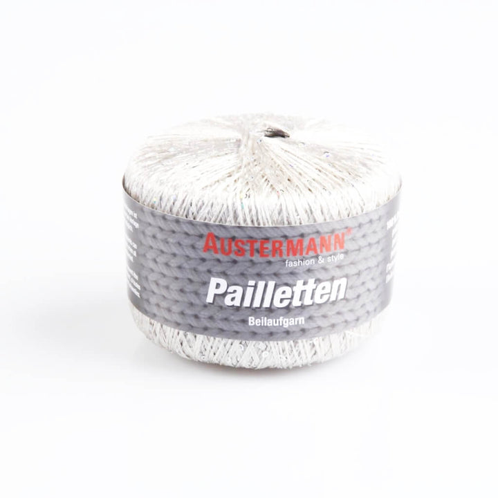 Austermann Pailletten 25g Beilaufgarn, Farbe 1 Platin – Polyester bei Lieblingsgarn