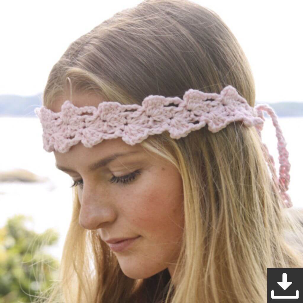 Drops Design Pattern Haarband Blushing Maiden Häkelset - Drops (PDF) bei bei bei bei Lieblingsgarn