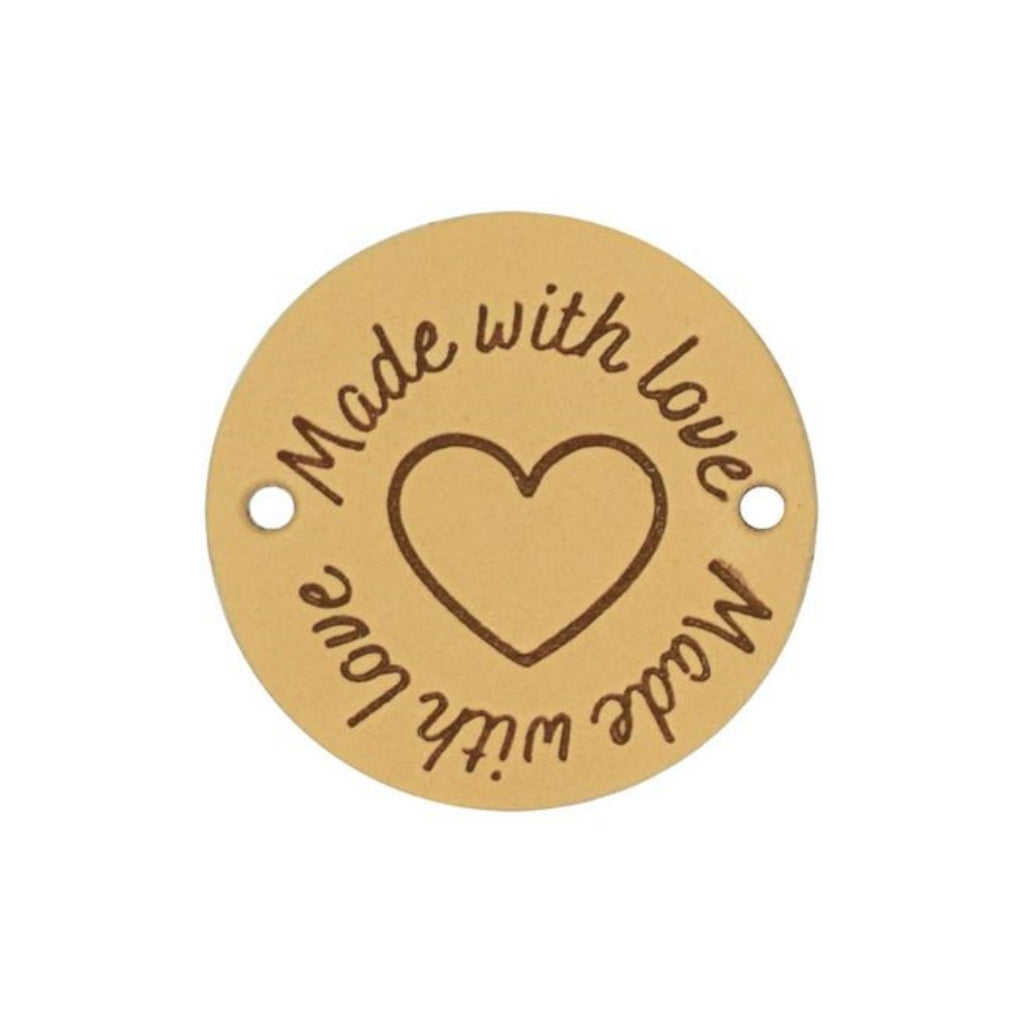 Durable 2 Stk. runde Lederlabel 3,5 cm - "Made with Love" bei bei bei bei Lieblingsgarn