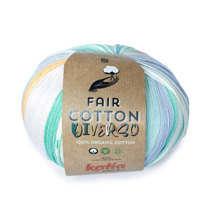 Katia Fair Cotton Diverso, Farbe 402 Grün Gelb Blau – Baumwolle bei Lieblingsgarn