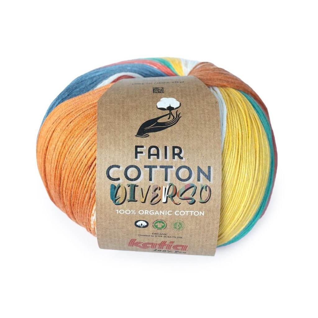 Katia Fair Cotton Diverso, Farbe 404 Koralle Orange Grün – Baumwolle bei Lieblingsgarn