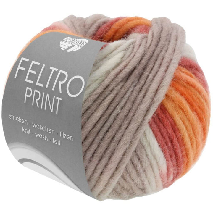 Lana Grossa Feltro Print 50g, Farbe 394 Beige/Taupe/Rost/Orange – Schurwolle bei Lieblingsgarn