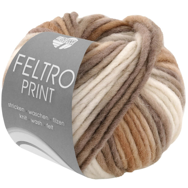 Lana Grossa Feltro Print 50g, Farbe 1307 Weiß/Rohweiß/Beige/Taupe – Schurwolle bei Lieblingsgarn