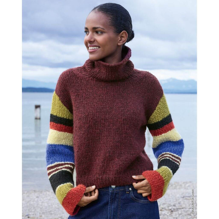 Lana Grossa Pattern Rollkragenpullover mit gestreiften Ärmeln Strickanleitung - Lana Grossa (Heft) bei bei Lieblingsgarn