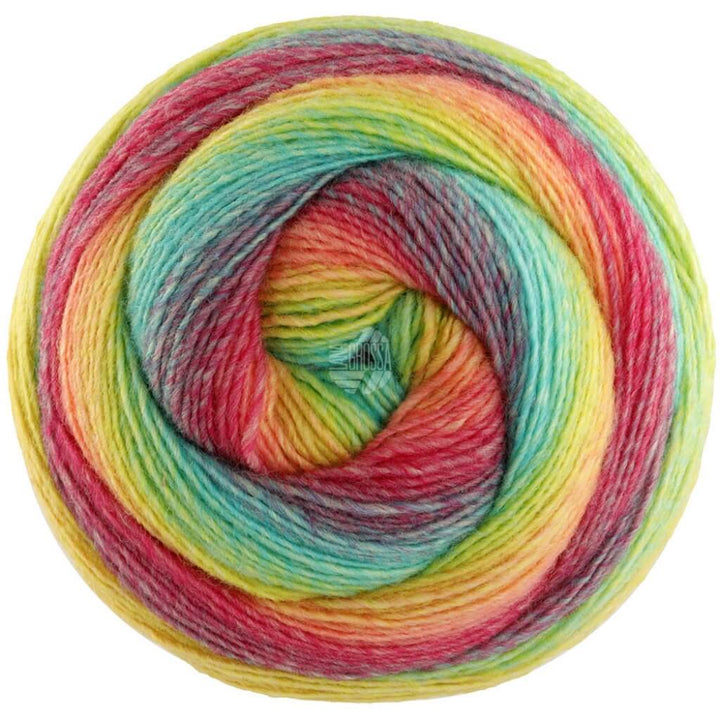 Lana Grossa Gomitolo Versione - Bobbel Wolle, Farbe 450 Himbeer/Hummer/Orange/Gelb/Limette/Jade/ bei Lieblingsgarn