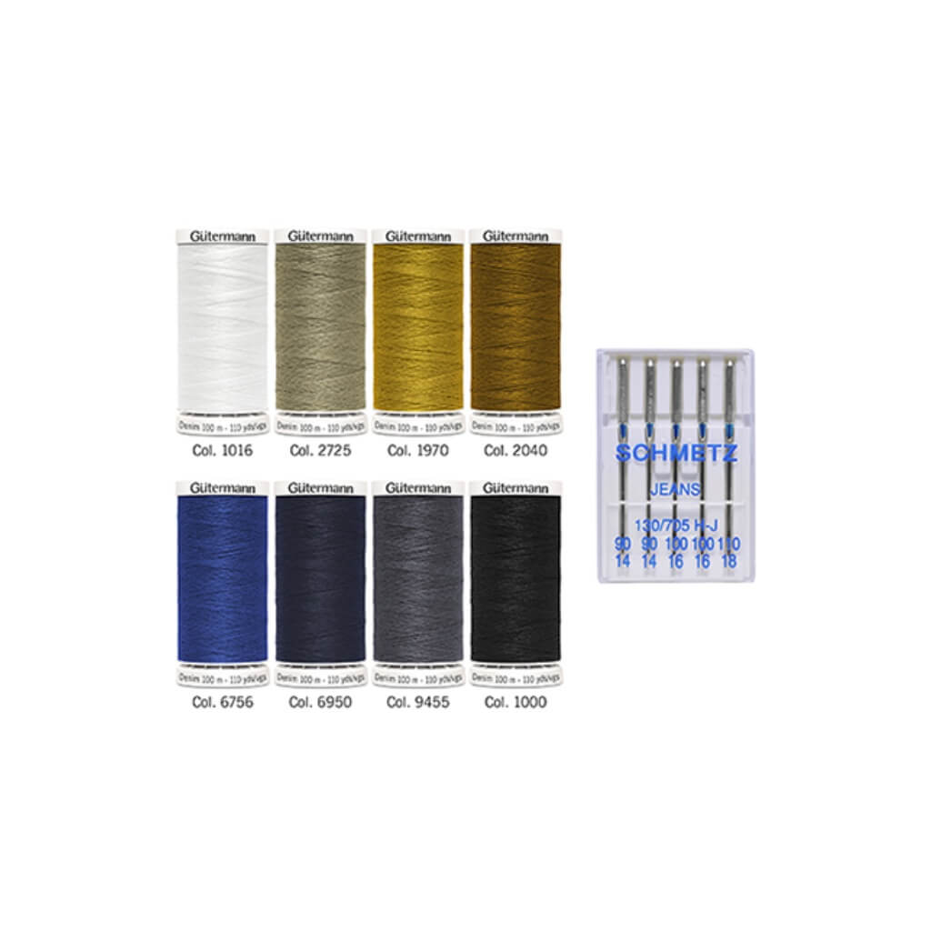 Gütermann Nähfaden-Set Denim inkl. Jeans-Nähnadeln bei bei bei bei Lieblingsgarn