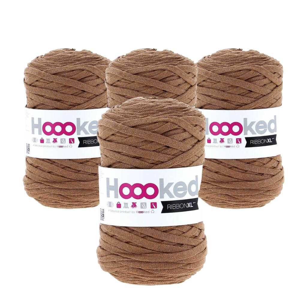 Hoooked RibbonXL 4er Spar-Set, Farbe Caramel Brown – Baumwolle bei Lieblingsgarn
