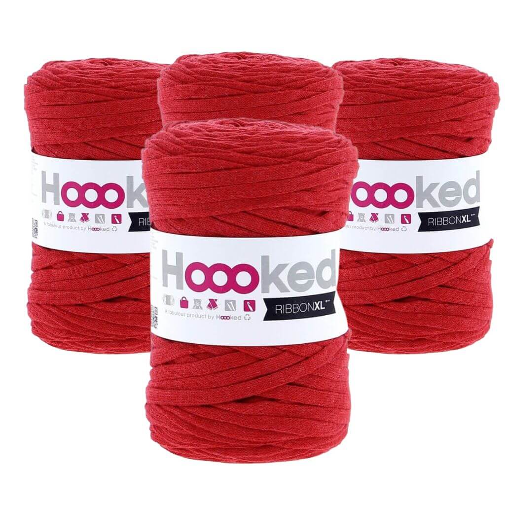 Hoooked RibbonXL 4er Spar-Set, Farbe Lipstick Red – Baumwolle bei Lieblingsgarn