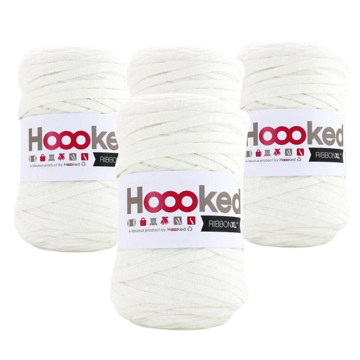 Hoooked RibbonXL 4er Spar-Set, Farbe Pearl White – Baumwolle bei Lieblingsgarn