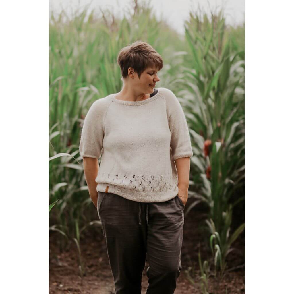 Inga Mallwitz Damen Kurzarmpullover Korn Tee Strickanleitung - Appelbanne Design (PDF) bei bei bei bei bei bei Lieblingsgarn