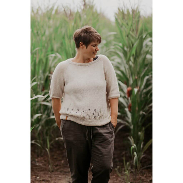 Inga Mallwitz Damen Kurzarmpullover Korn Tee Strickanleitung - Appelbanne Design (PDF) bei bei bei bei bei bei Lieblingsgarn
