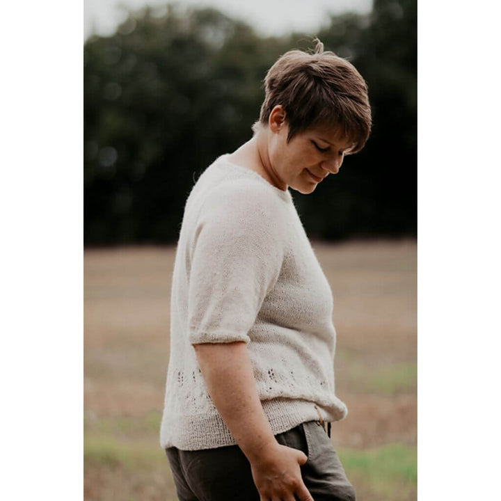 Inga Mallwitz Damen Kurzarmpullover Korn Tee Strickanleitung - Appelbanne Design (PDF) bei bei bei bei bei bei Lieblingsgarn