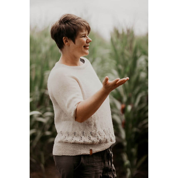 Inga Mallwitz Damen Kurzarmpullover Korn Tee Strickanleitung - Appelbanne Design (PDF) bei bei bei bei bei bei Lieblingsgarn