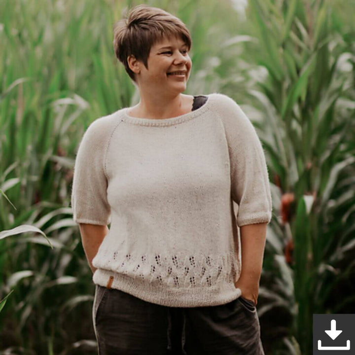 Inga Mallwitz Damen Kurzarmpullover Korn Tee Strickanleitung - Appelbanne Design (PDF) bei bei bei bei bei bei Lieblingsgarn