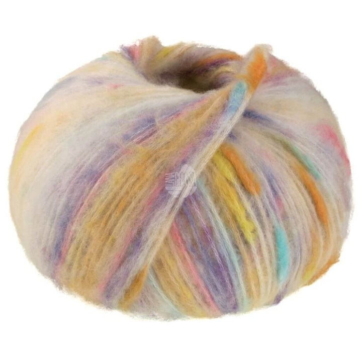Lana Grossa Cassata, Farbe 8 Rohweiß/Orange/Violett/Hellblau/Gelb – Baumwolle, Schurwolle und Synthetik bei Lieblingsgarn