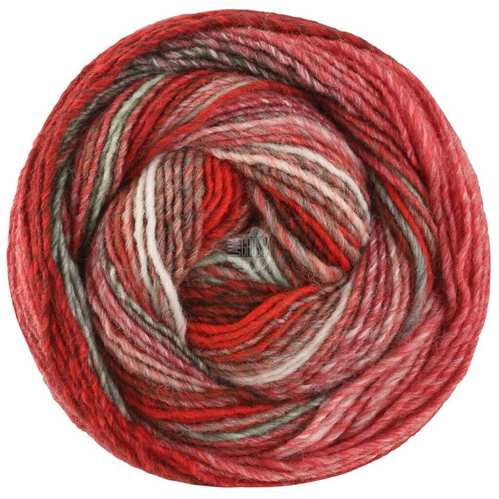 Lana Grossa Christmas Edition Gomitolo, Farbe 119 Grau /Weißrot/Ecru/Dunkel /Graugrün/Grün bei Lieblingsgarn