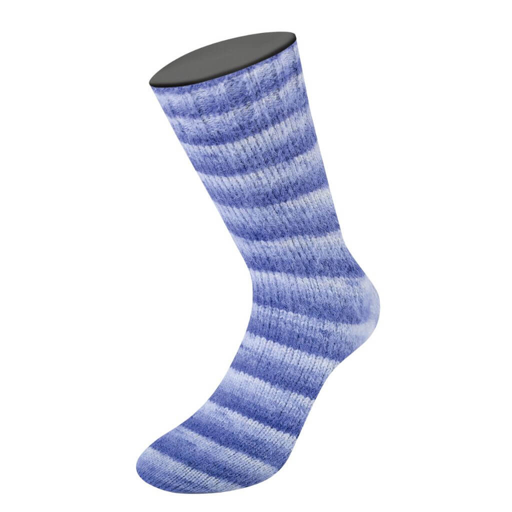 Lana Grossa Cosy Socks Soft Stripes, Farbe 101 Blauviolett/Veilchenblau/Zartviolett/Weiß – Merino und bei Lieblingsgarn