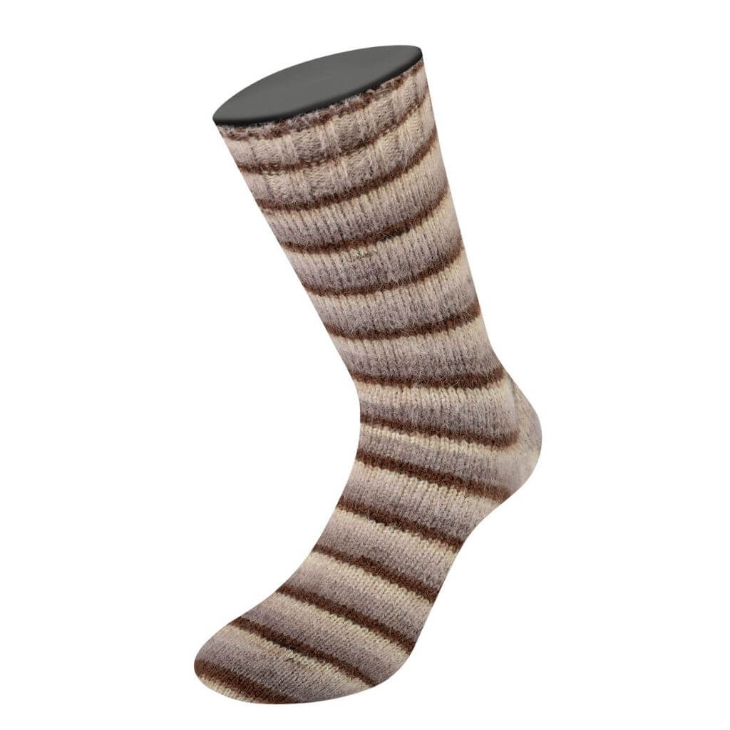 Lana Grossa Cosy Socks Soft Stripes, Farbe 103 Mokka/Graubraun/Beige/Creme – Merino und Synthetik bei Lieblingsgarn