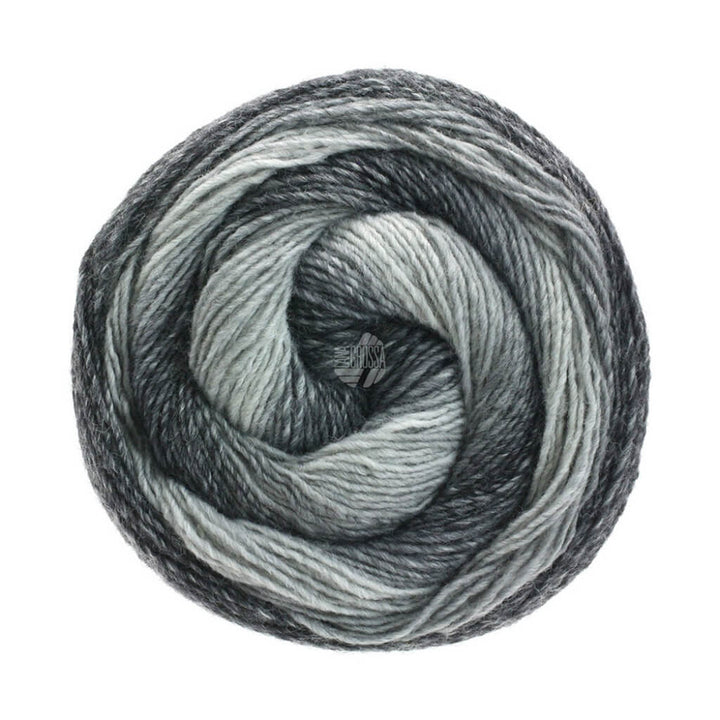 Lana Grossa Gomitolo Versione - Bobbel Wolle, Farbe 413 Silber /Hell /Mittel /Dunkelgrau – Acryl, Merino bei Lieblingsgarn