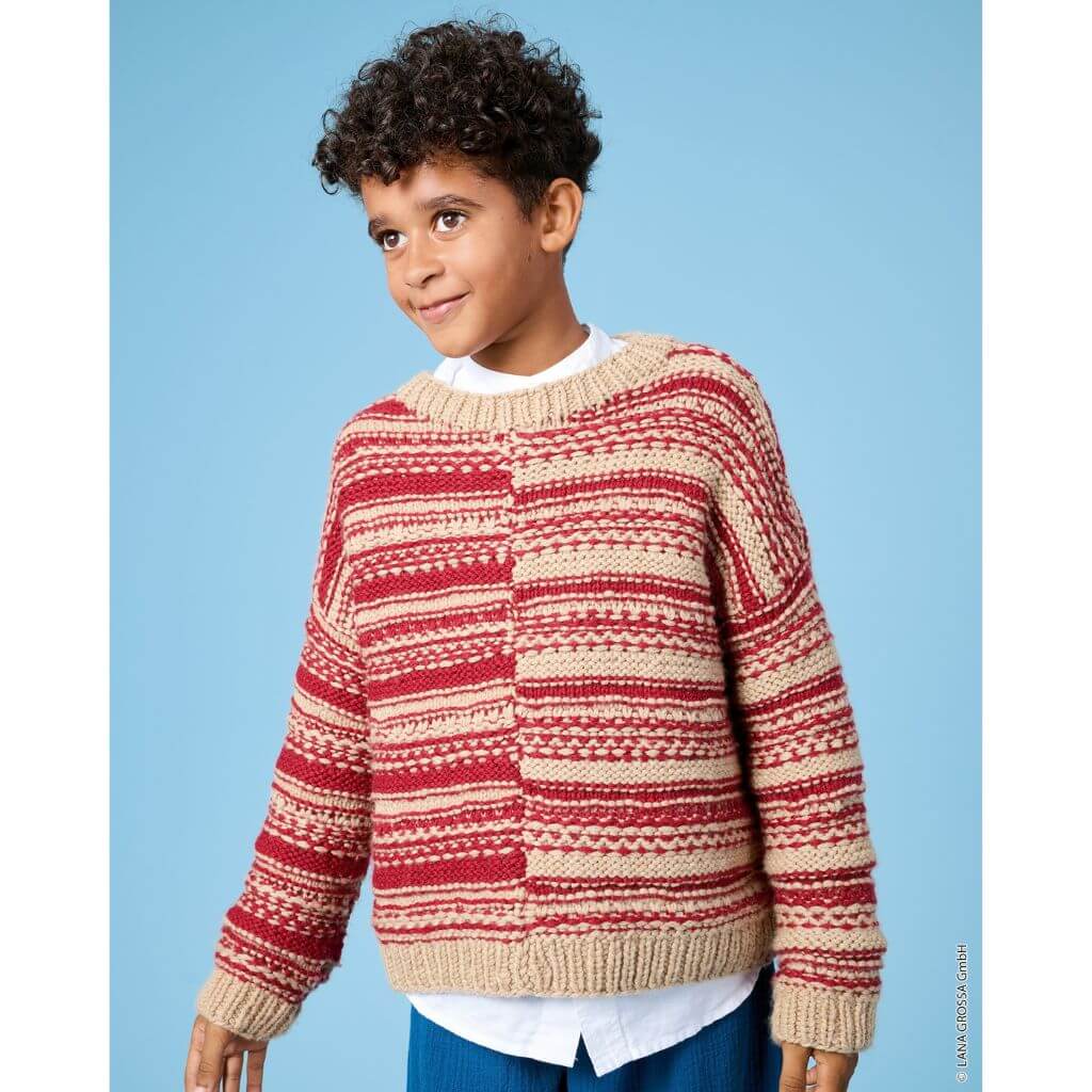 Kinderpullover mit gespiegeltem Streifenmuster Strickanleitung - Lana Grossa (Heft)