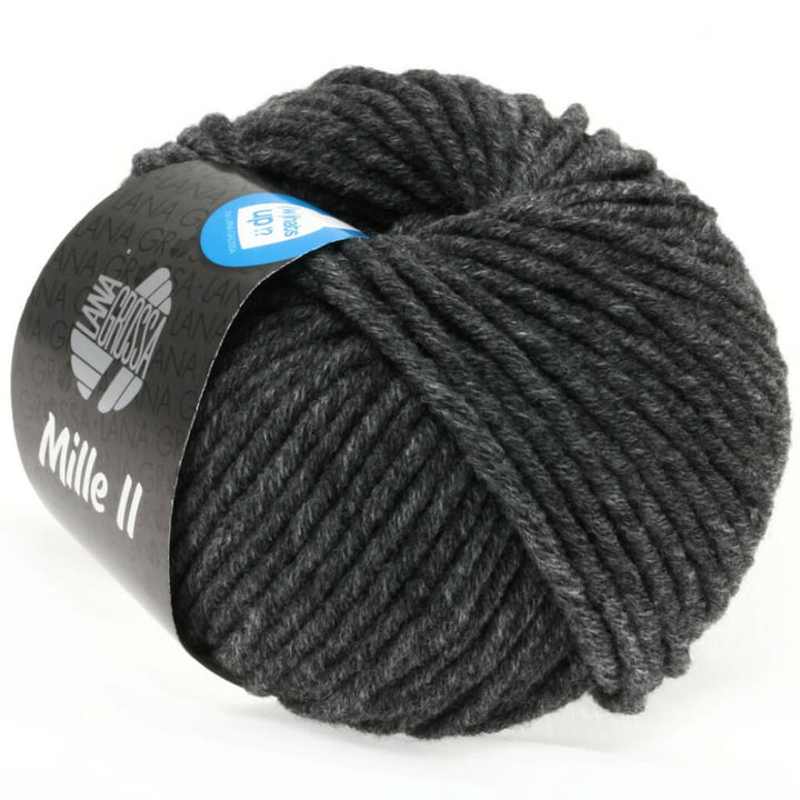 Lana Grossa Mille II 50g, Farbe 016 Dunkelgrau meliert – Acryl, Merino und Schurwolle bei Lieblingsgarn