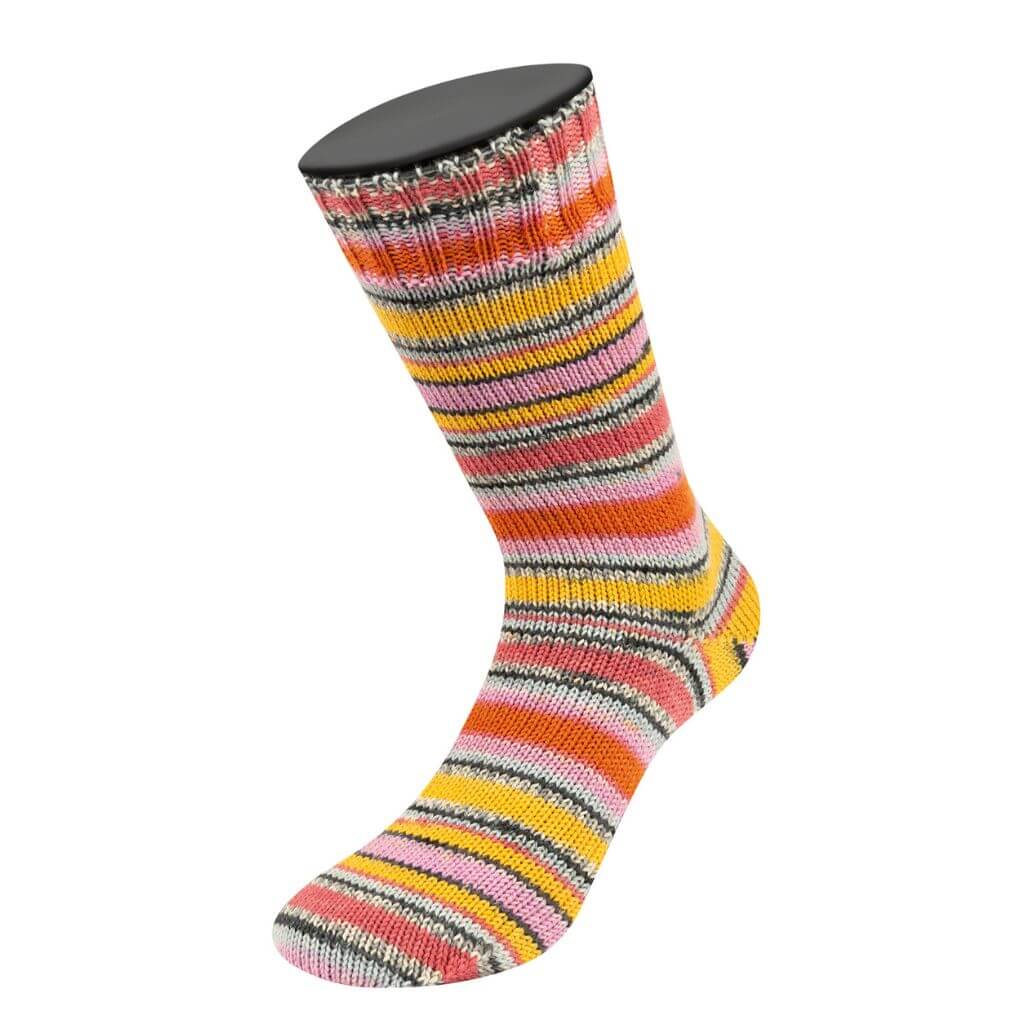 Lana Grossa Meilenweit 100 Merino Extrafein Coccole, Farbe 3802 Gelb/Hell /Dunkelgrau/Altrosa/Rosa/Orange bei Lieblingsgarn