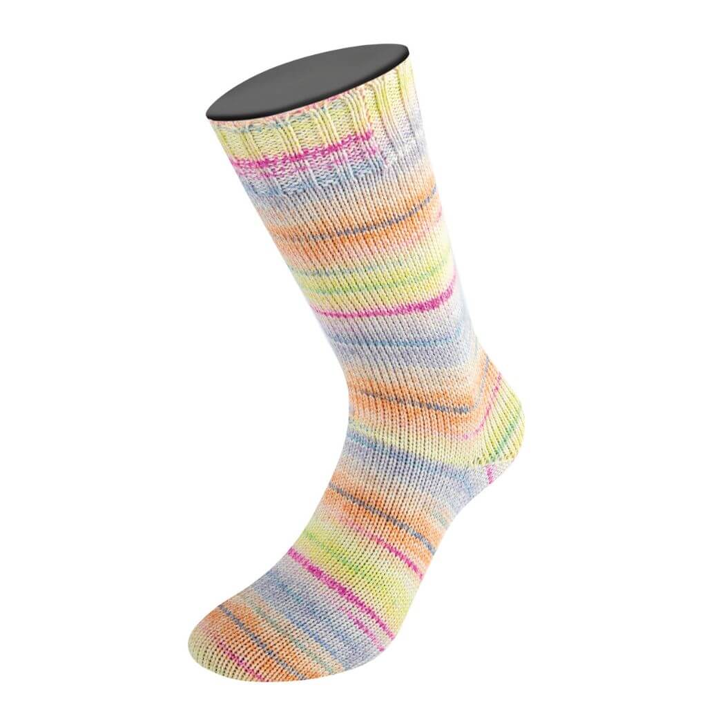 Lana Grossa Meilenweit 100 Merino Extrafine Cremoso, Farbe 4127 Orange/Blassorange/Graublau/ bei Lieblingsgarn
