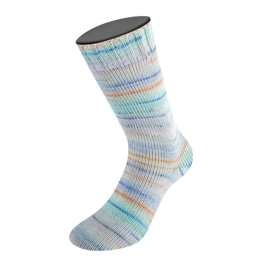 Lana Grossa Meilenweit 100 Merino Extrafine Cremoso, Farbe 4128 Helltürkis/Orange/Creme/Pastellblau/Blau/ bei Lieblingsgarn