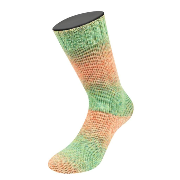 Lana Grossa Meilenweit 100 Merino Extrafein Shades, Farbe 7229 Lachsrot/Creme/Türkis /Gelbgrün – Merino bei Lieblingsgarn