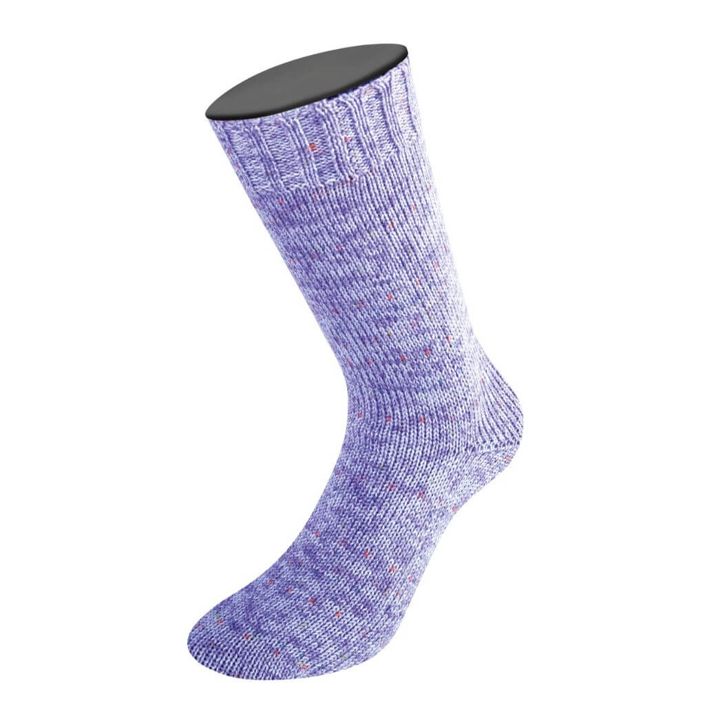 Lana Grossa Meilenweit 100 Seta Borneo, Farbe 3458 Blassviolett/Lavendel/Zitrusgelb/Orange/Grau – Merino bei Lieblingsgarn