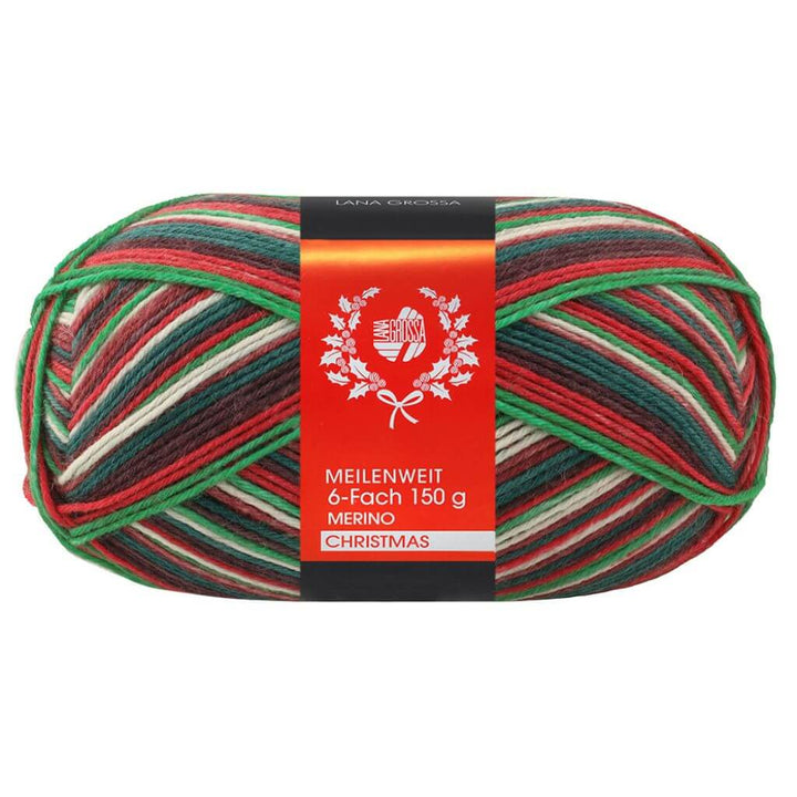 Lana Grossa Meilenweit 6-fach Merino Christmas, Farbe 630 Rot/Hellgrün/Weiß/Dunkelrot/ grün – Merino bei Lieblingsgarn