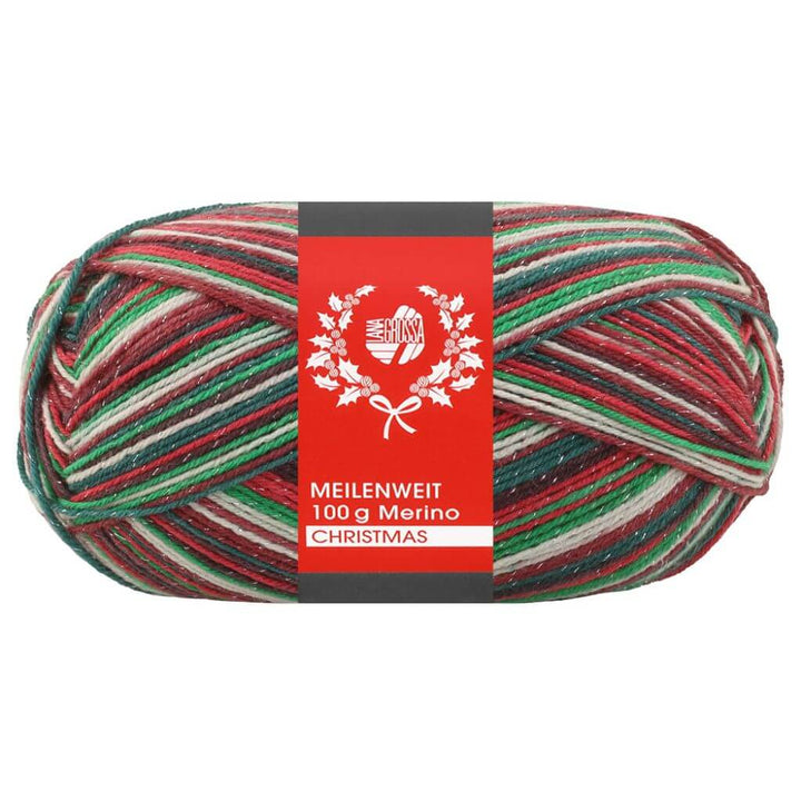 Lana Grossa Meilenweit 100 Merino Christmas, Farbe 6803 Rot/Hellgrün/Weiß/Dunkelrot/ grün – Merino bei Lieblingsgarn