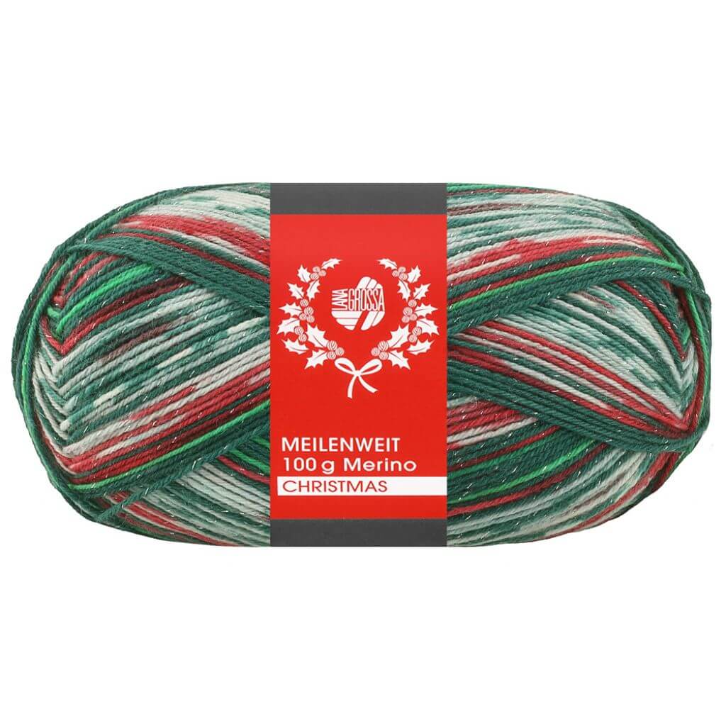 Lana Grossa Meilenweit 100 Merino Christmas, Farbe 6804 Rot/Dunkel /Hellgrün/Weiß/Dunkelrot – Merino bei Lieblingsgarn
