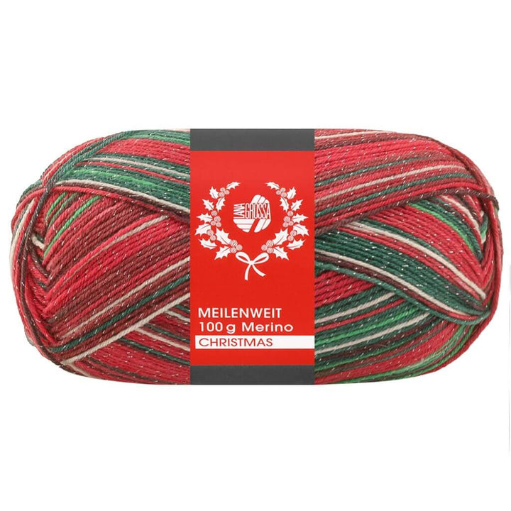 Lana Grossa Meilenweit 100 Merino Christmas, Farbe 6805 Weiß/Dunkelgrün/Rot/Dunkelrot/Hellgrün – Merino bei Lieblingsgarn